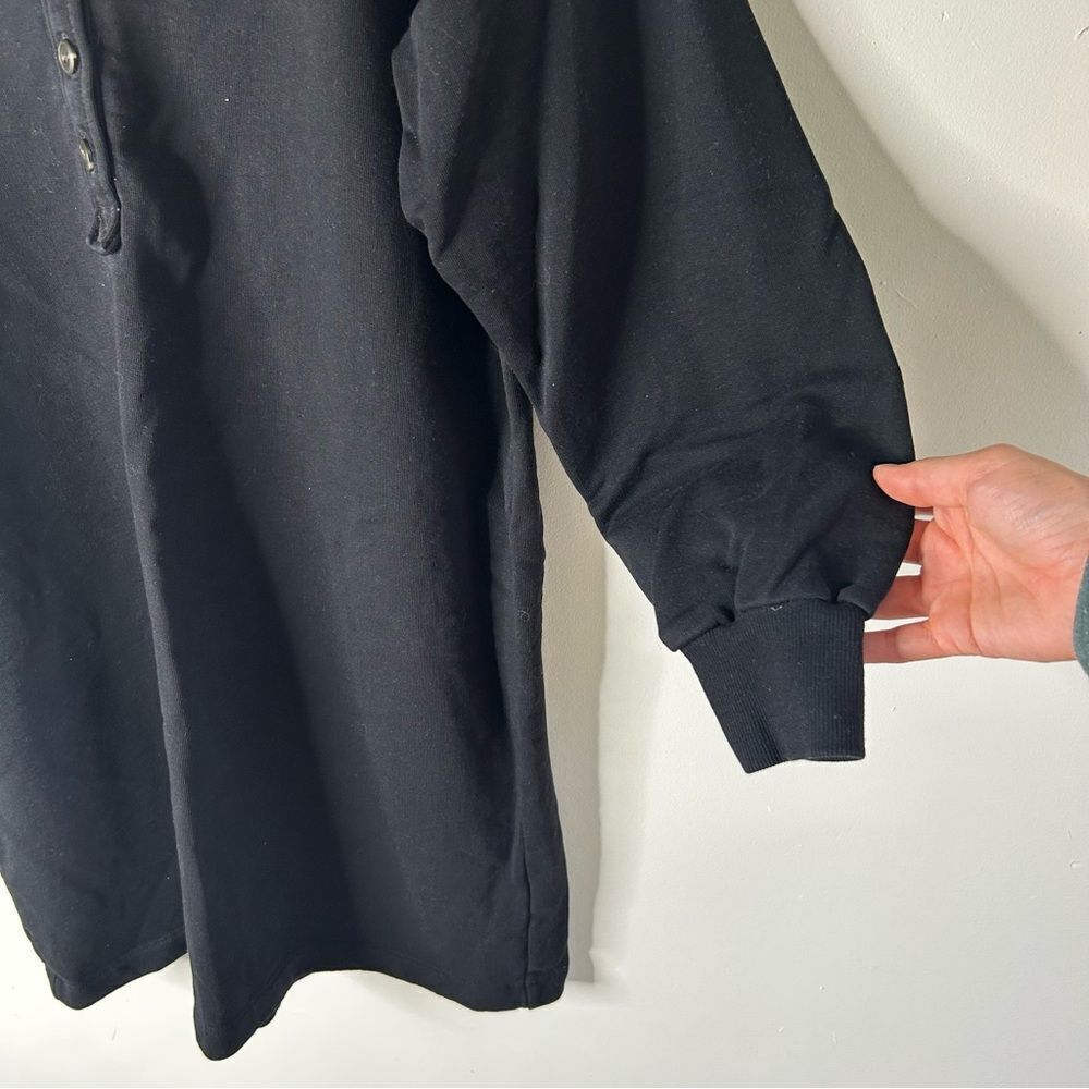 Lilla P Black Long Sleeve Henley Sweatshirt Dress Medium Cotton Button Front - Picture 5 of 10